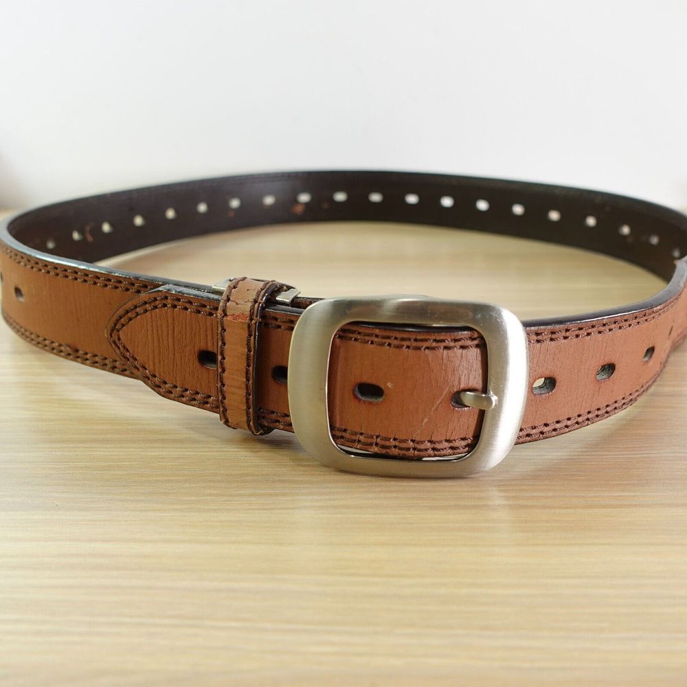 Classic‎ Workwear Leather Belt Mens 36 Brown Rugged Outdoor Silver Buckle FLAW